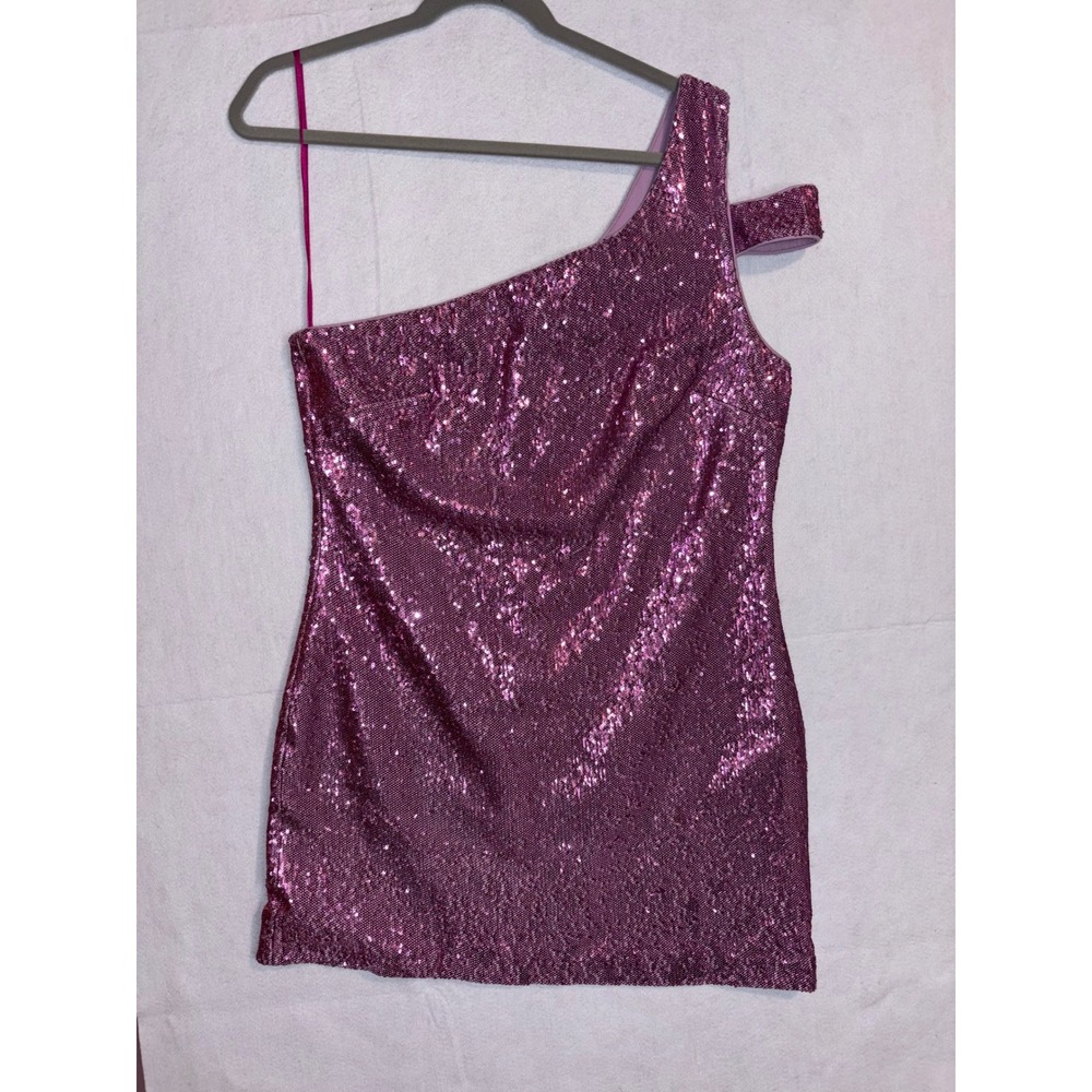 Likely Sequin Toscano mini dress One Shoulder Cutout Strap prom Barbiecore Sz 14 - Picture 11 of 11